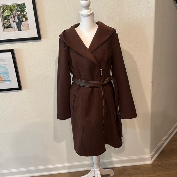 NWT Kenneth Cole Mixed Material Wrap Coat - Picture 1 of 15